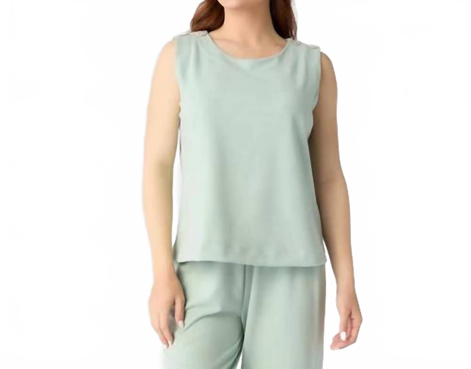 New Coco + Carmen Weekend Brushed Button Shoulder Tank Top In Seafoam